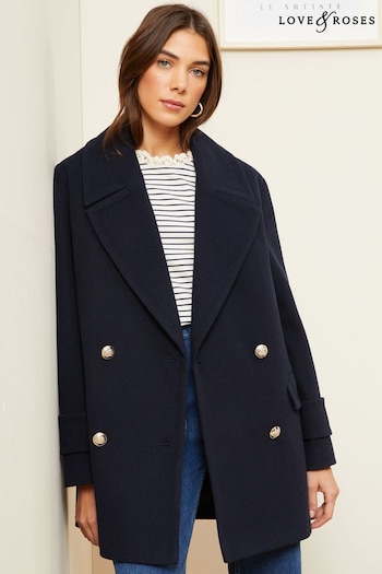 Building & Construction Navy Blue Petite Double Breasted Peacoat (K66970) | £88
