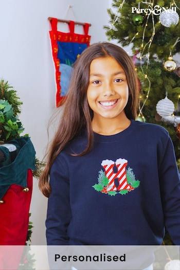Personalised Embroidered Candy Cane Sweatshirt for Older Kids by Percy & Nell (K67025) | £30