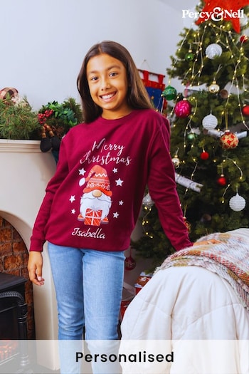 Personalised Christmas Gnome Sweatshirt for Older Kids by Percy & Nell (K67029) | £25