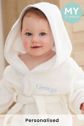 Personalised Blue Gingham Trim Towelling Robe by My 1st Years (K67041) | £32