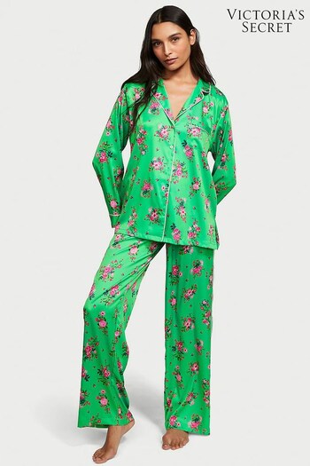 Victoria's Secret Glimmer Green Floral Satin Long Pyjamas (K67302) | £69
