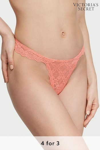 Victoria's Secret Punchy Peach Orange Festival Lace Thong Knickers (K67338) | £9