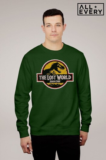 All + Every Bottle Green Universal Jurassic Park The Lost World White Outline Logo Adult Sweatshirt (K67384) | £36