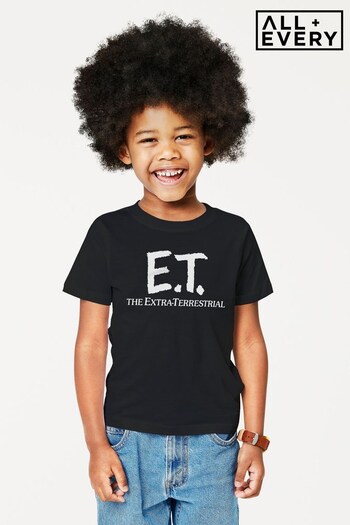 All + Every Deep Black E.T. Retro Text Logo (Inverse Used) Kids T-Shirt (K67411) | £19