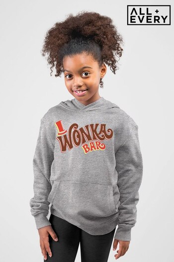 All + Every Heather Grey Willy Wonka and The Chocolate Factory Wonka Bar Kids Hooded Sweatshirt (K67415) | £29