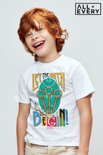 All + Every White Harry Potter Quidditch Let The Match Begin Kids T-Shirt (K67422) | £19