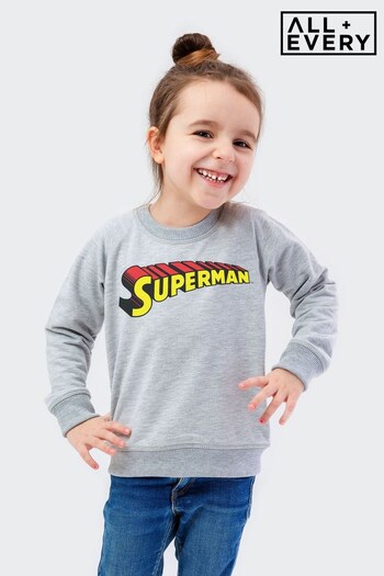 All + Every Heather Grey Superman 3 Dimensional Yellow Logo Kids Sweatshirt (K67425) | £26