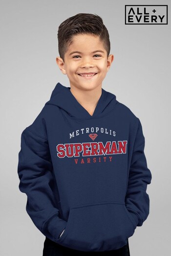 All + Every Navy Superman Metropolis Varsity Logo Kids Hoodie (K67426) | £29
