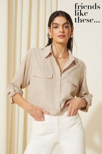 Cover Ups & Ponchos Cream Long Sleeve Utility Style Button Through Shirt (K67502) | £32