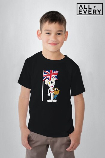 All + Every Black Danger Mouse Union Jack Flag God Save The King Kids T-Shirt (K67519) | £19