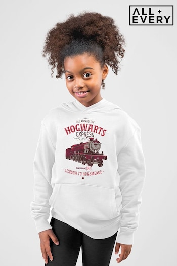 All + Every White Harry Potter All Aboard The Hogwarts Express London To Hogsmeade Kids Hooded Sweatshirt (K67542) | £29