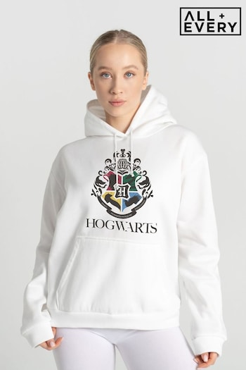 All + Every White Harry Potter Hogwarts Animal Houses Logo Adult Hooded Sweatshirt (K67545) | £40