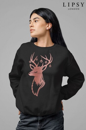 Lipsy Black Reindeer and Bauble Antlers Women's Sweatshirt by Lipsy (K67581) | £32