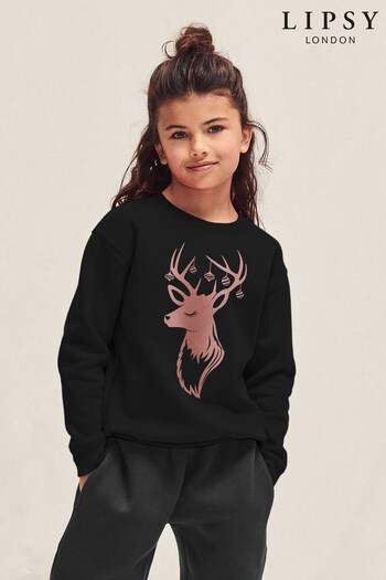 Black Reindeer and Bauble Antlers Kids Sweatshirt by Lipsy (K67583) | £23
