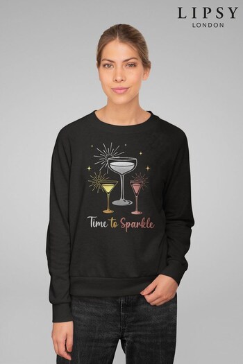 Lipsy Black Time to Sparkle Drinks Women's Sweatshirt by Lipsy (K67584) | £32