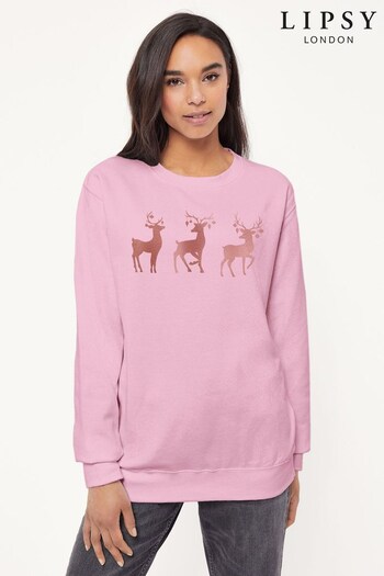 Lipsy Baby Pink Reindeer Women's Sweatshirt by Lipsy (K67586) | £32