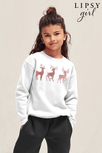 Lipsy White Reindeer Sweatshirt - Kids (K67587) | £23