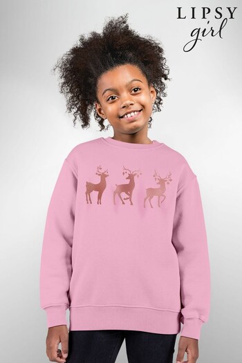 Lipsy Baby Pink Lipsy t-shirts Baby Pink Reindeer Sweatshirt - Kids (K67588) | £23