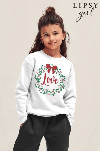 Lipsy White Lipsy Christmas White Wreath and Love Kids Sweatshirt by Lipsy Christmas (K67594) | £23