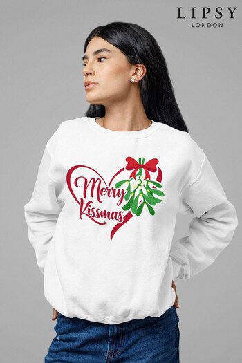 Lipsy White Merry Kissmas Mistletoe Heart Women's Sweatshirt by Lipsy (K67600) | £32