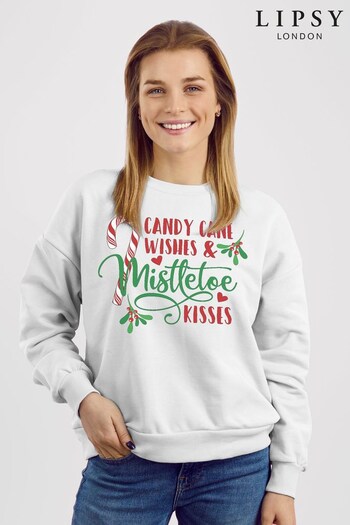 Lipsy White Candy Cane Wishes Women's Sweatshirt by Lipsy (K67603) | £32