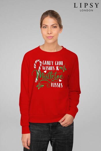 Lipsy Red Candy Cane Wishes Women's Sweatshirt by Lipsy (K67604) | £32
