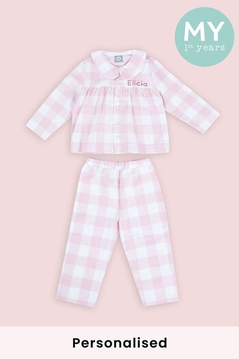 Personalised Traditional Pink Checkered Pyjama Set by My 1st Years (K67609) | £32