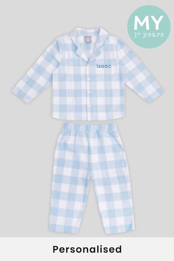 Personalised Traditional Blue Checkered Pyjama Set by My 1st Years (K67610) | £32