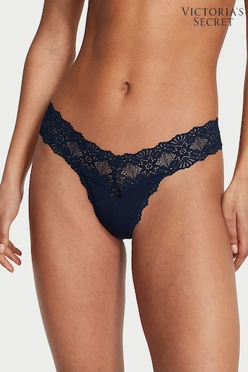 Victoria's Secret Noir Navy Blue Thong Lace Waist Knickers (K67627) | £9