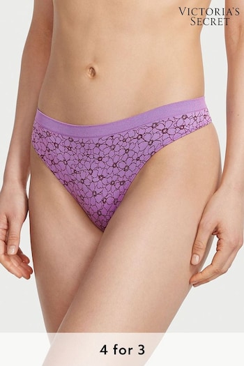Victoria's Secret Purple Paradise Floral Outline Printed Thong Seamless Knickers (K67631) | £9