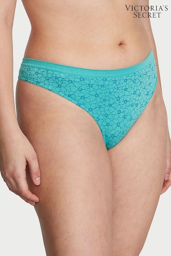 Victoria's Secret Aquarius Floral Outline Blue Printed Thong Seamless Knickers (K67634) | £9