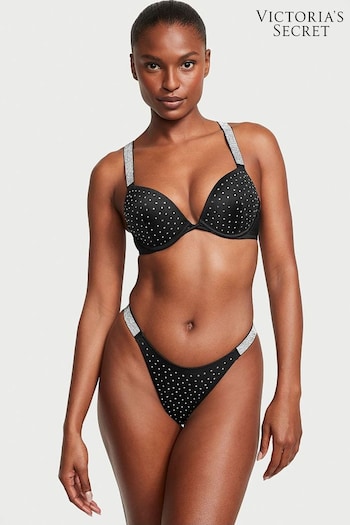 Victoria's Secret Nero Black Thong Shine Strap Swim Bikini Bottom (K67656) | £29