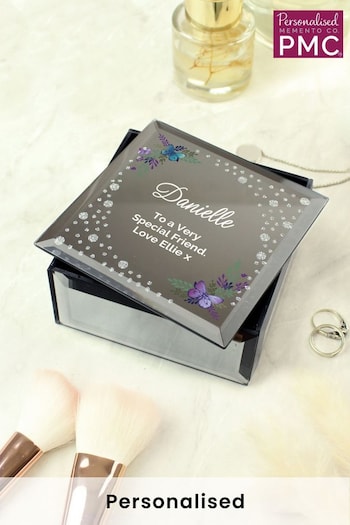 Personalised Floral Butterfly Diamante Glass Trinket Box by PMC (K67786) | £20