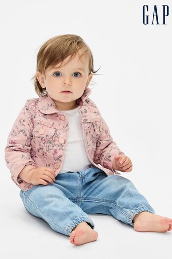 Gap Pink LoveShackFancy Baby Floral Icon Denim Jacket (K67847) | £40