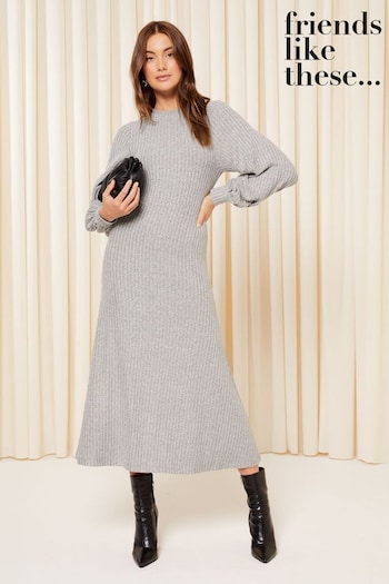 Friends Like These Grey Knitted Rib A Line Cosy Midi Dress (K67981) | £36