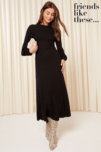 Friends Like These Black Knitted Rib A Line Cosy Midi Dress (K67987) | £36