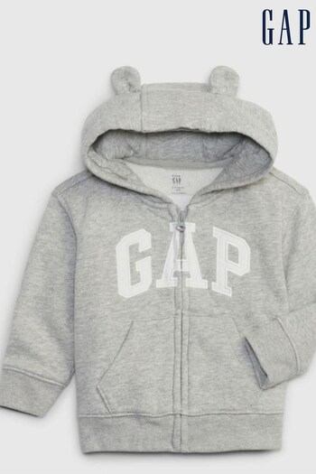 Gap Grey Bear Baby Arch Logo Zip Up Hoodie (Newborn - 24mths) (K67999) | £20
