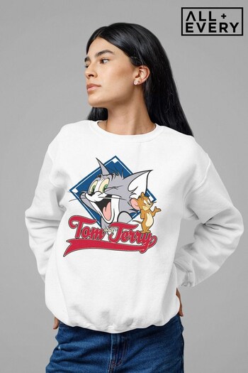 All + Every White Tom and Jerry Classic Baseball Field Logo Women's Sweatshirt (K68071) | £36