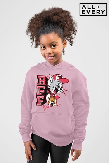All + Every Light Pink Tom and Jerry Baseball BFFs Kids Hooded Sweatshirt (K68078) | £29