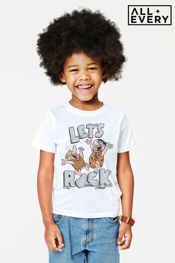 All + Every White The Flintstones Fred & Barney Lets Rock Kids T-Shirt (K68094) | £19