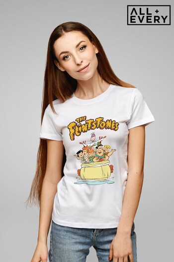 All + Every White The Flintstones & Rubbles Cavemobile Trip Women's T-Shirt (K68133) | £23