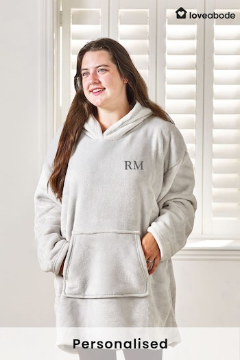 Personalised Hooded Cosy Blanket in Light Grey by Love Abode (K68143) | £39