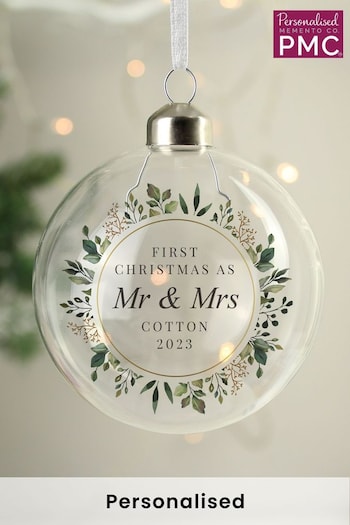 Personalised First Married Christmas Glass Bauble by PMC (K68204) | £12