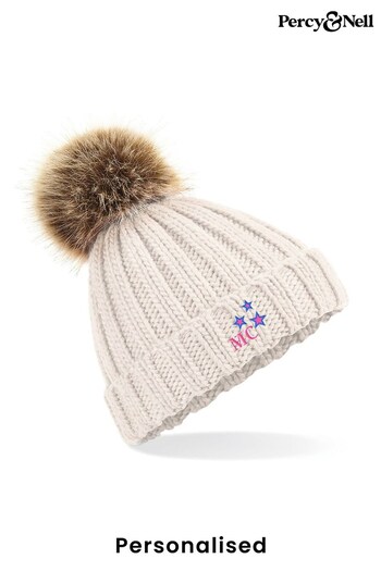 Personalised Older Kids Embroidered Pom Pom Beanie with Neon Stars and Initials by Percy & Nell (K68239) | £16