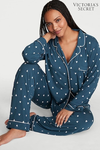 Victoria's Secret Midnight Sea Blue Hearts Long Pyjamas (K68282) | £59