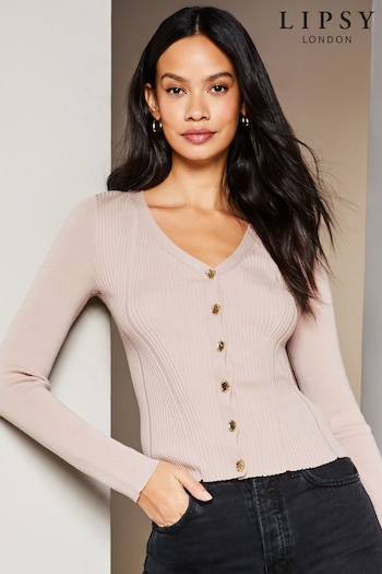 Lipsy Pink Long Sleeve Ribbed Button Cardigan (K68297) | £40