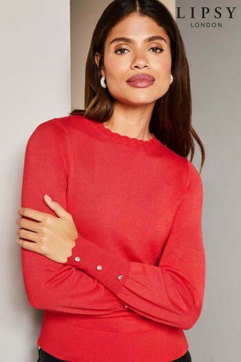 Lipsy Pomegranate Pnk Long Sleeve Scallop Detail Knitted Jumper (K68311) | £30
