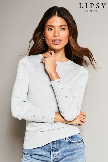 Lipsy Grey Long Sleeve Scallop Detail Knitted Jumper (K68316) | £30