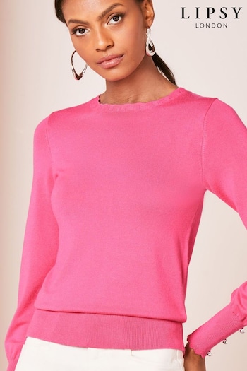 Lipsy Hot Pink Long Sleeve Scallop Detail Knitted Jumper (K68323) | £30