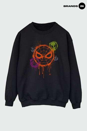 Brands In Black Marvel Universe Halloween Spiderman Icon Men Black Sweatshirt (K68343) | £36